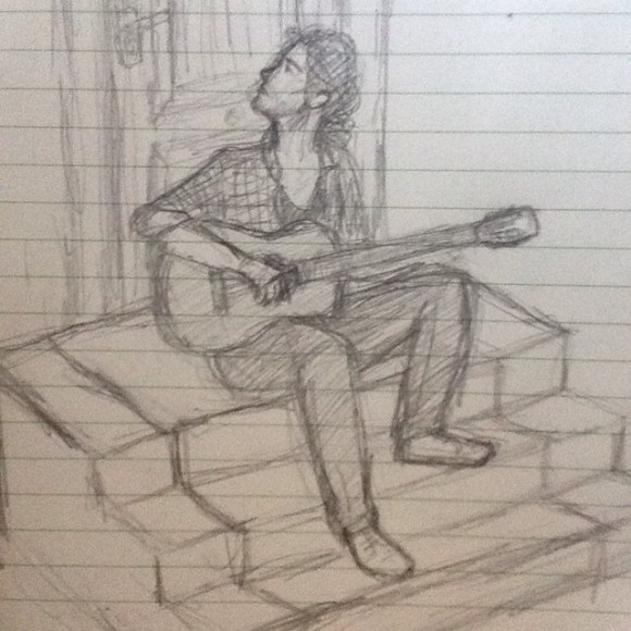 From Eden (WIP) yeah, this is Hozier sitting outside a door after slithering here from Eden gonna become a painting later; this is just the planning stage emoji️emoji #Hozier #fromeden #drawing #wip #sketch #doodle #guitar #andrewhozierbyrne #art #soontobepainted #planningstage #rad