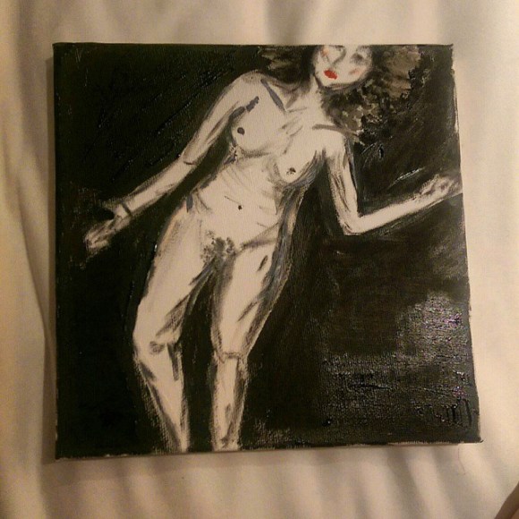 Tour brain reached a record new level of weird today and this little naked lady is what got spat out... emoji emoji emoji well...she may adorn my hotel rooms until I get sick of carting her about with me... #nakedlady #Sydney #nude #tourbrain #theroad mini canvas courtesy of #theolsen #Melbourne