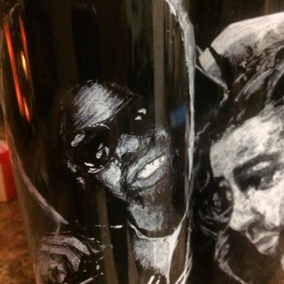 Mac Dre and Hozier, oil painted razor etched on 1.5L Herold wines. #artonabottle #macdre #hozier #napavalley #rap #rocknroll #cabernet #oilpainting #musician 