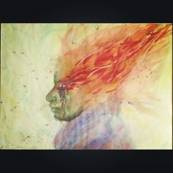 So I realized that I still haven't uploaded a picture of this individual piece after someone asked me what the one in the center of my exhibit picture was yesterday. That's mostly because I personally don't like it. It was in the garbage and my mom pulled it out. In my opinion, it looks like a troll doll. Nonetheless, others seem to enjoy it, so I guess I'll post it.  It's called "Arsonist's Lullaby" based off the song by Hozier. Essentially, I was attempting to capture the idea that people can have addictions or secrets about them that slowly eat them away and are often nothing like the person appears (hence the vast difference in the green face and the flames). I wanted it to be really strong and bold lines and colors, but it came out faded and soft. As someone pointed out to me, it almost portrays my theme better, though. For one, it's soft like a lullaby like the title indicates and the softness adds to the idea that addictions are often very subtle and hidden.  Anyway, sorry for the long post, but I just really loved the idea behind this piece and (although I was disappointed with the outcome) I wanted to give the explanation it deserved.  Read more at http://websta.me/p/981373059238219303_332385530#GMVCW29p9jkC8xZR.99