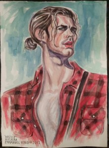 Hozier watercolor in his Iconic red plaid shirt. ..A Rock Legend is born!!!